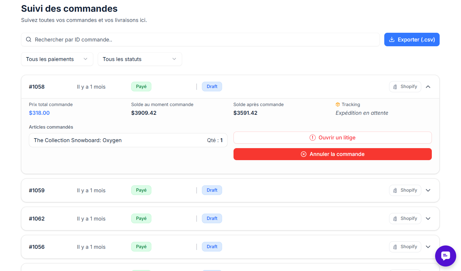 Interface Suivi Commandes OYOM