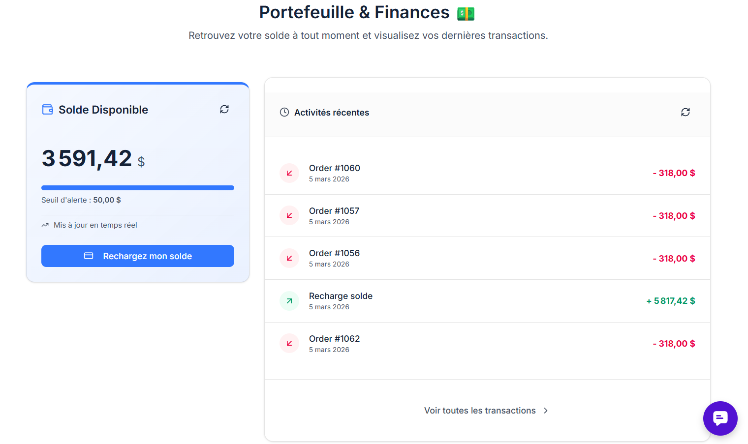 Interface Portefeuille OYOM